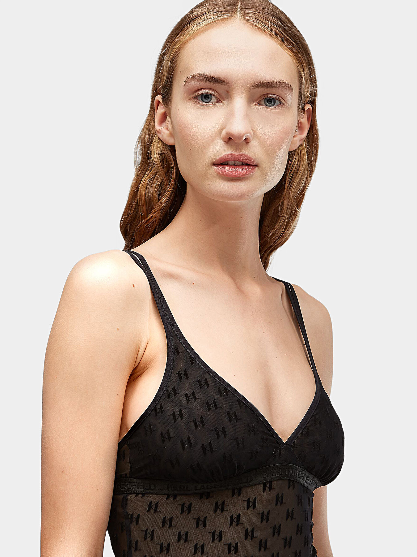 Tulle bodysuit with monogram logo print brand Karl Lagerfeld