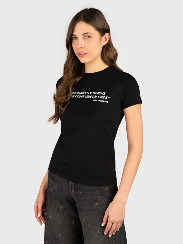 Cotton T-shirt with oval neckline and print - 1