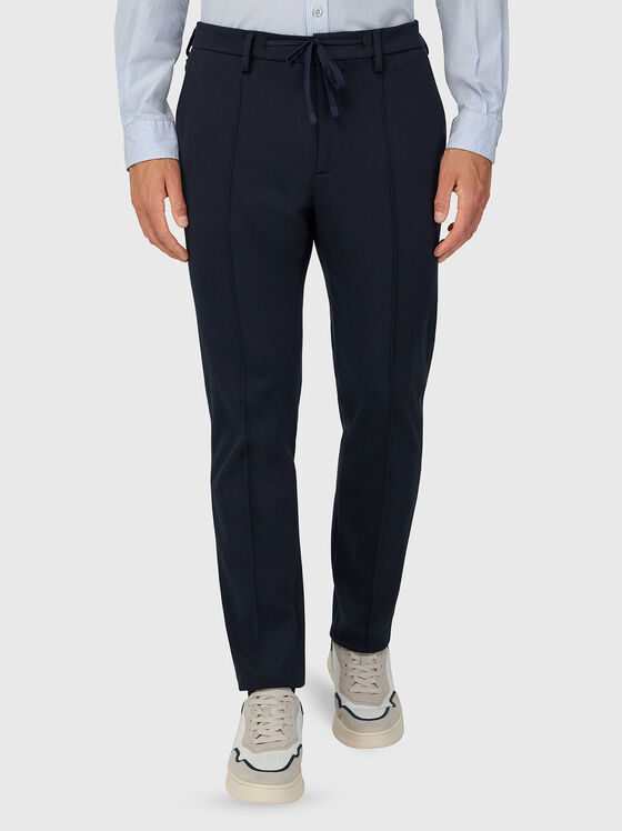 Dark blue cotton blend pants - 1