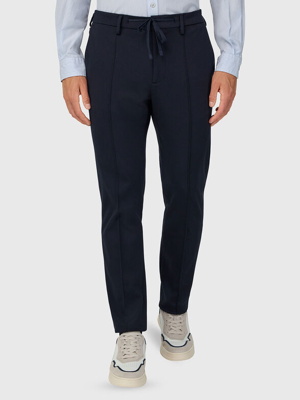 Dark blue cotton blend pants - 1