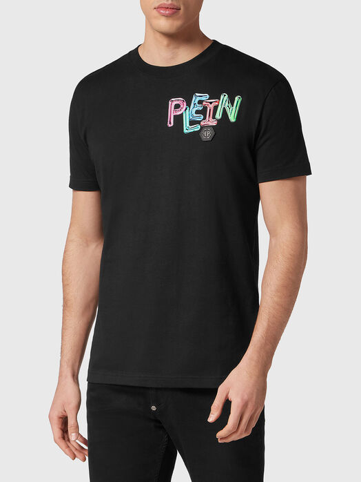 Black T-shirt with art logo print on the back