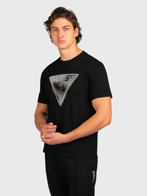 FURIO black cotton T-shirt with triangular logo - 1