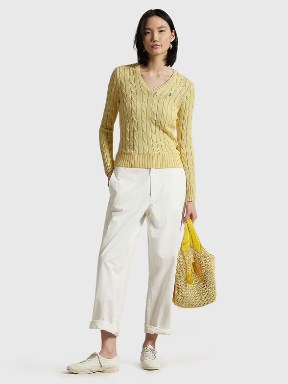 Cable knit cotton V-neck jumper - 2