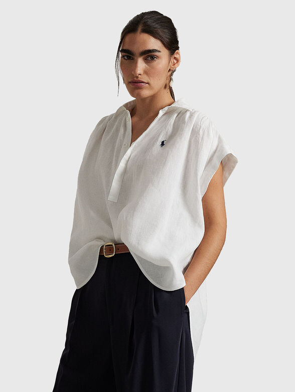 White linen blouse with logo embroidery - 1