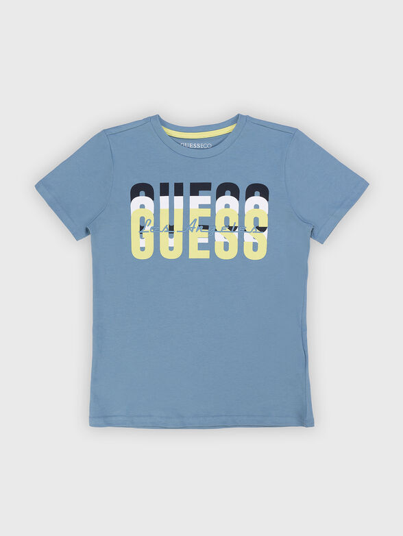 Blue cotton T-shirt with logo print - 1