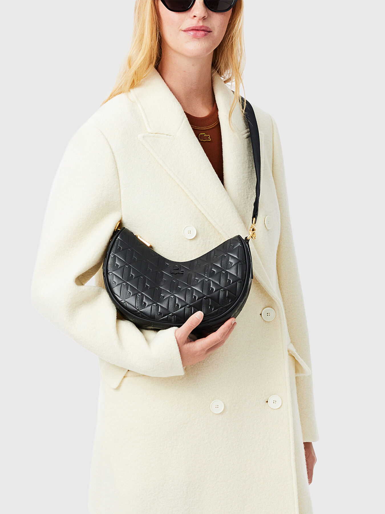 Leather shoulder bag with monogram logo brand LACOSTE