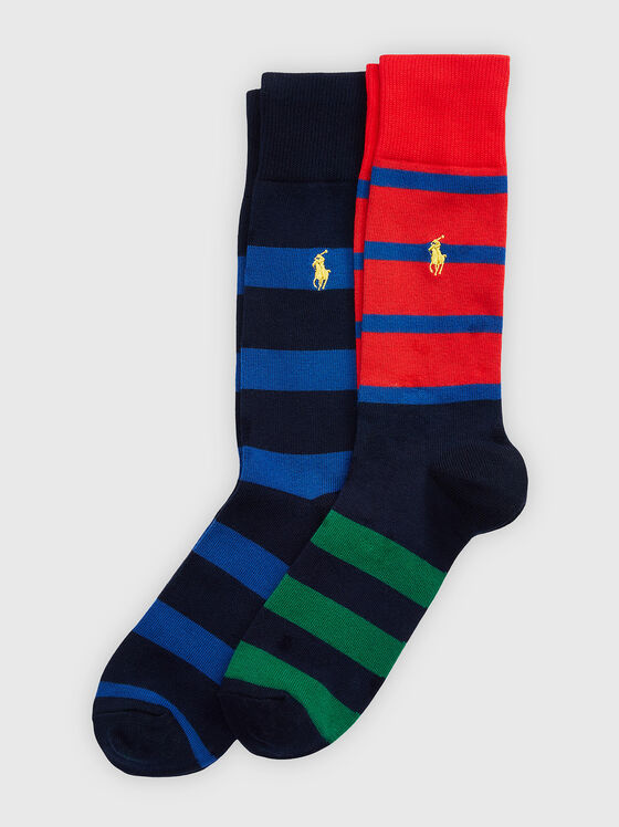 Комплект от два чифта раирани чорапи с лого детайл - 1