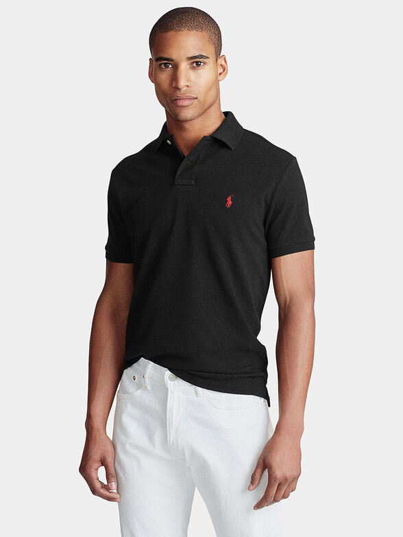 Black polo shirt with contrast logo embroidery - 0