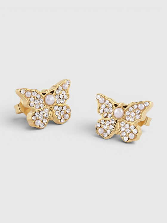Gold earrings with rhinestones - 1