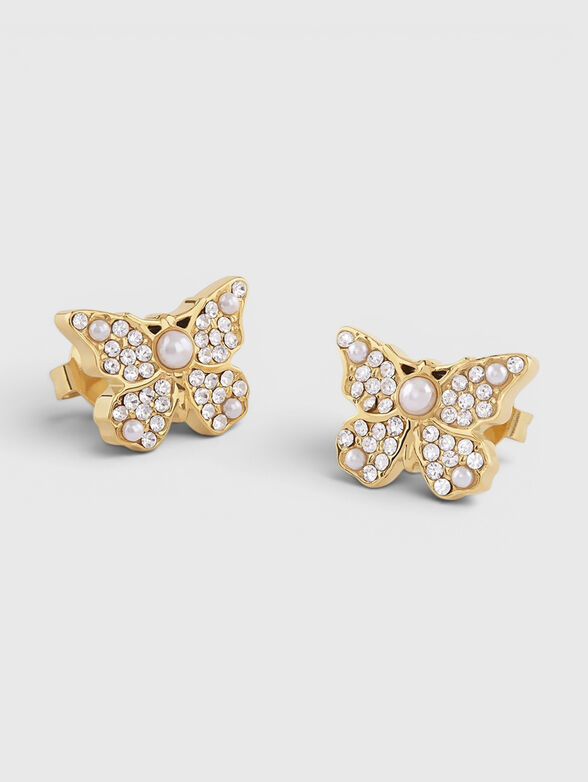 Gold earrings with rhinestones - 1