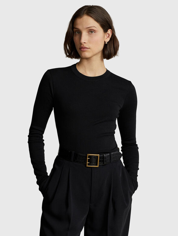 Black cotton blouse with long sleeves - 1