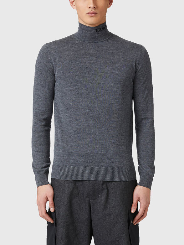 Wool sweater with polo collar and logo - 1