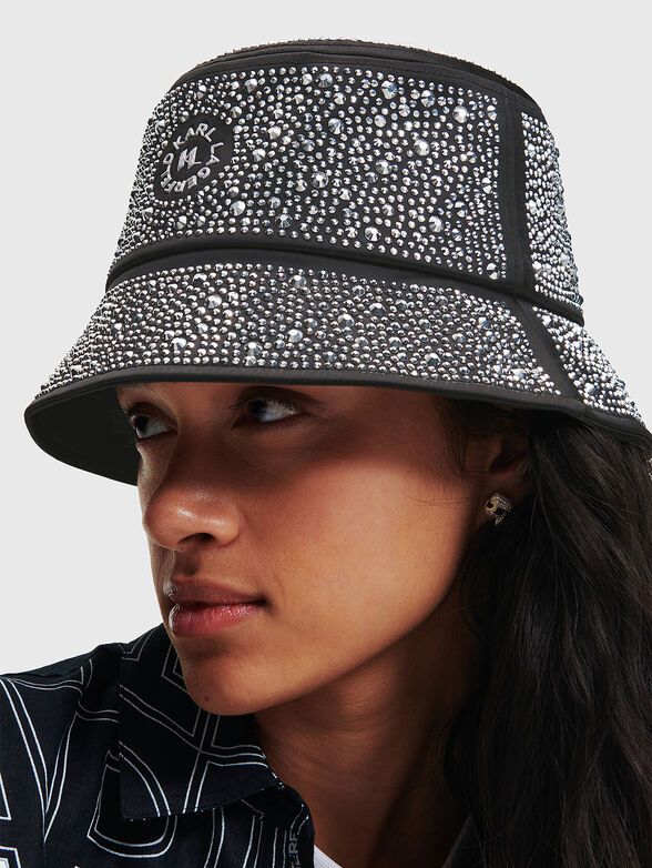 Black hat with appliqué rhinestones - 2