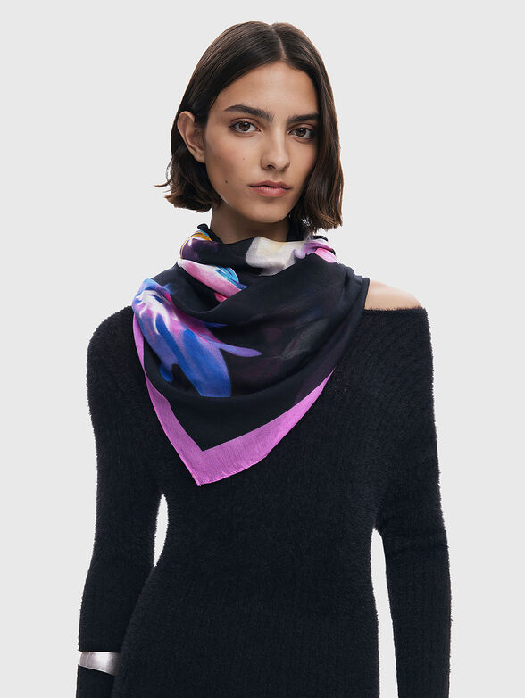 FLORAL GARDEN black long scarf - 2