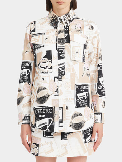 Denim oversize shirt with multicolor print - 1