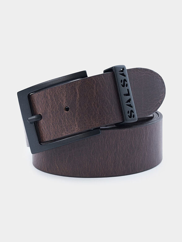 Dark brown leather belt with matal buckle - 1