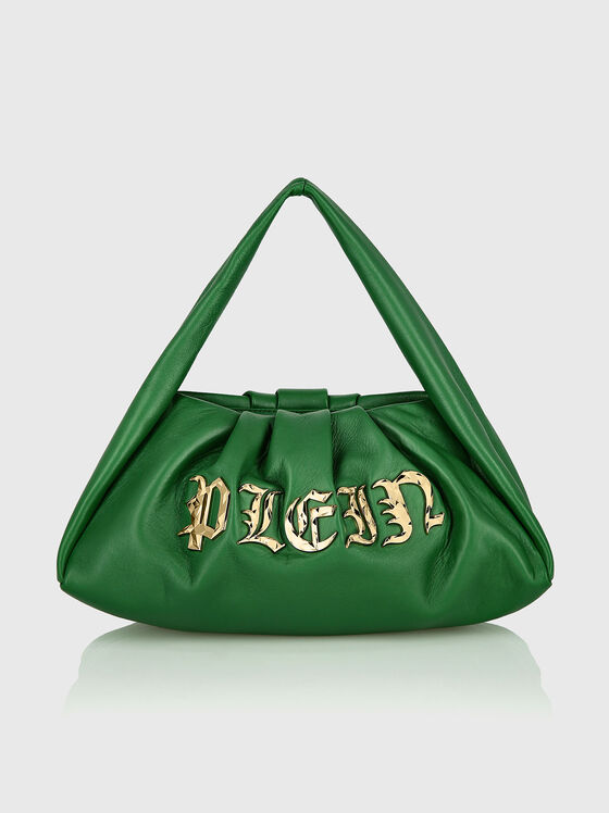 Зелена кожена чанта със златисто лого - 1
