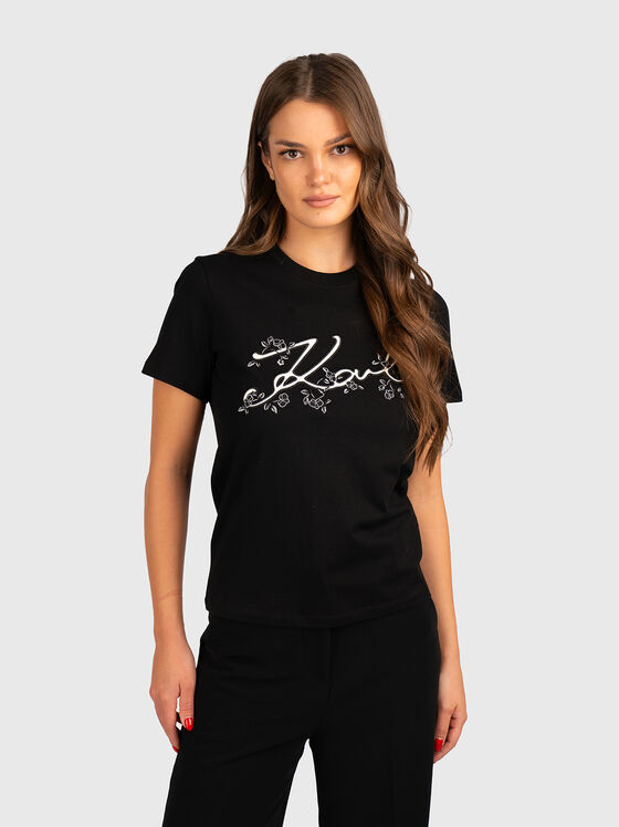 Floral embroidery T-shirt - 1