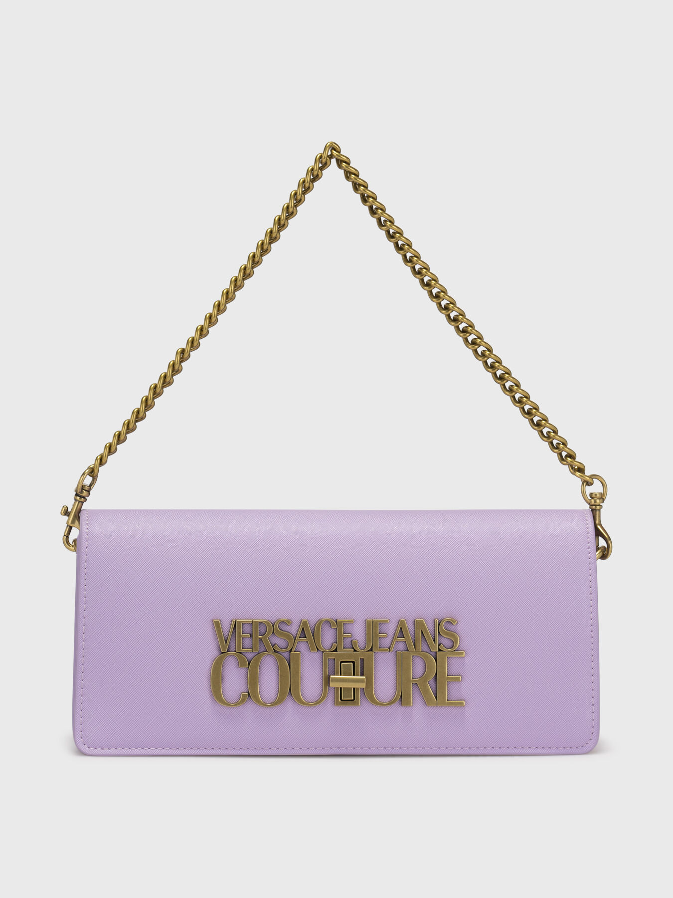 Purple bag with big golden logo accent brand VERSACE JEANS COUTURE Globalbrandsstore en
