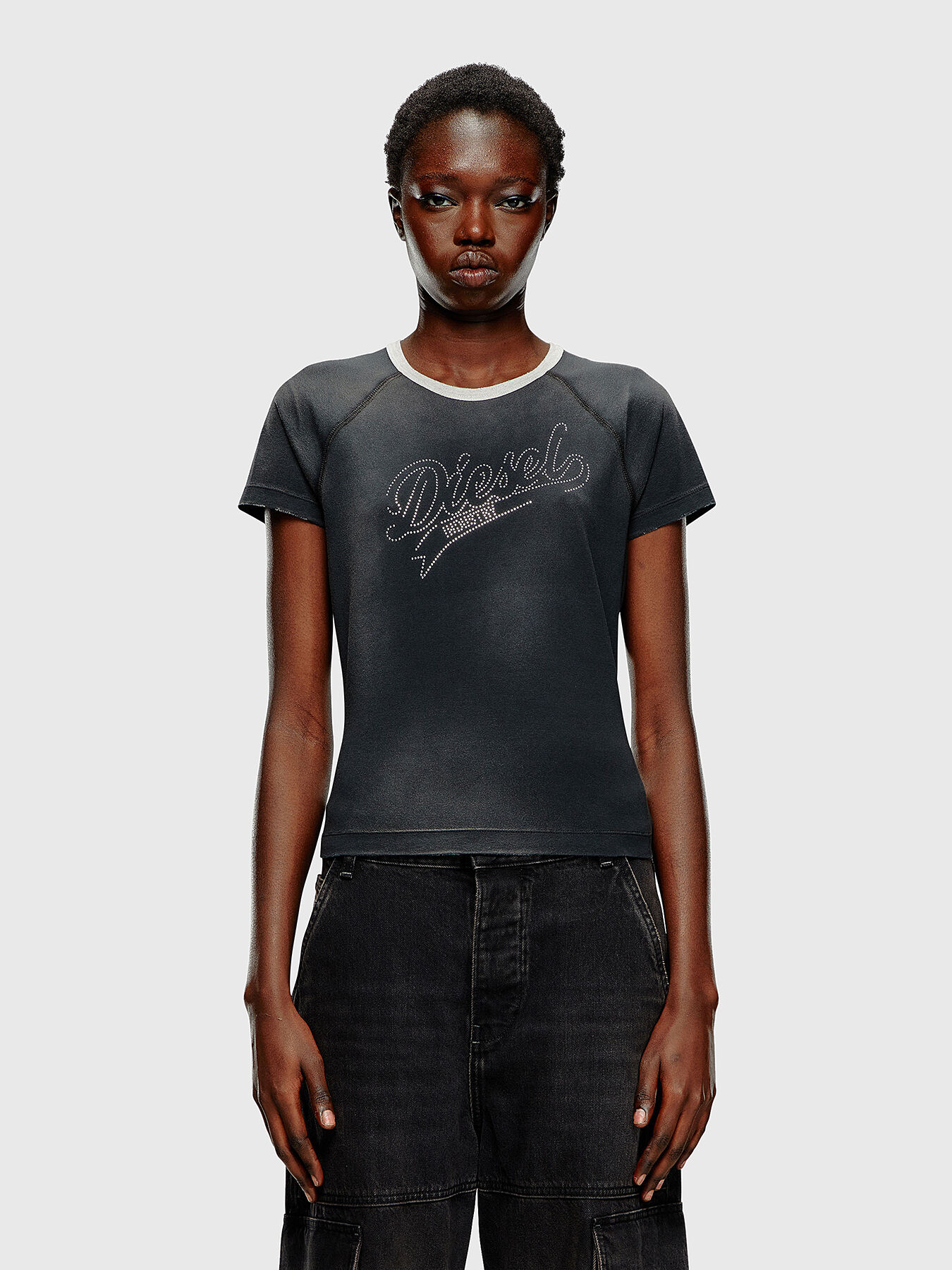 T-VINCIE T-shirt with appliqued rhinestones brand DIESEL