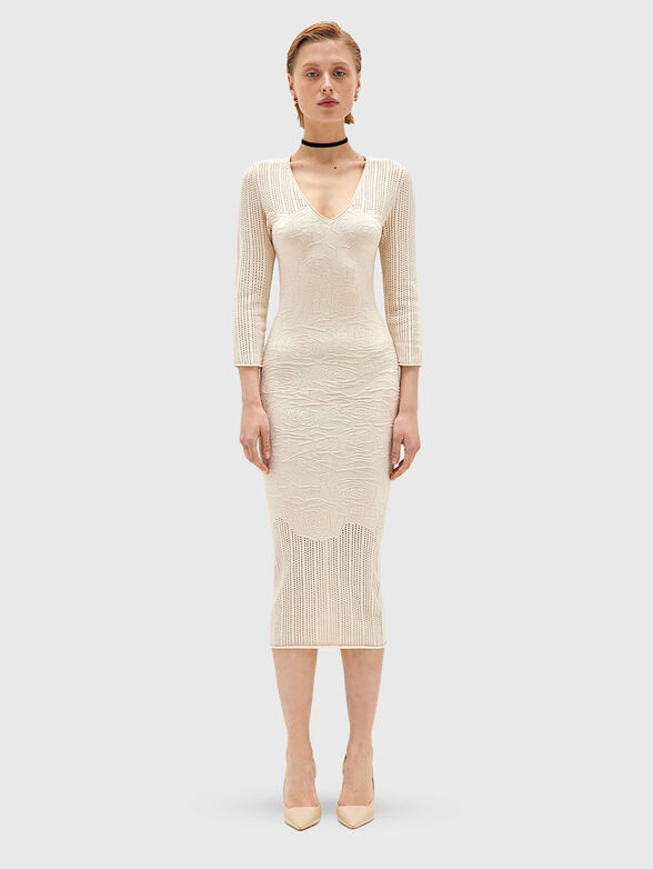 Midi dress with oval neckline and floral motifs - 1