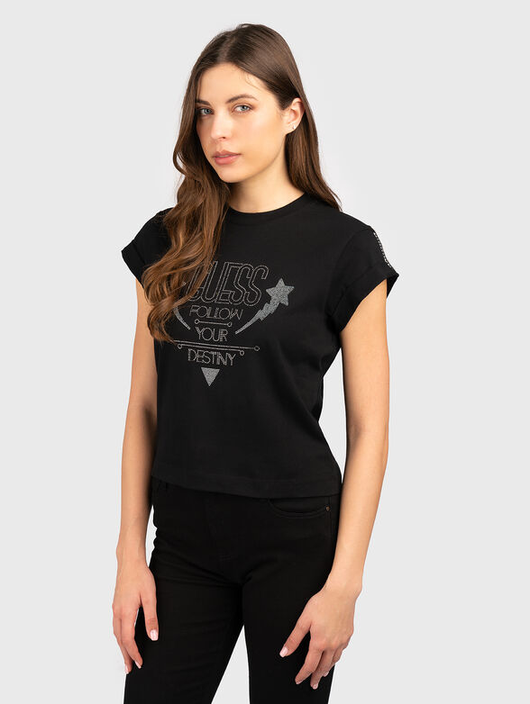 Cotton T-shirt with rhinestones - 1