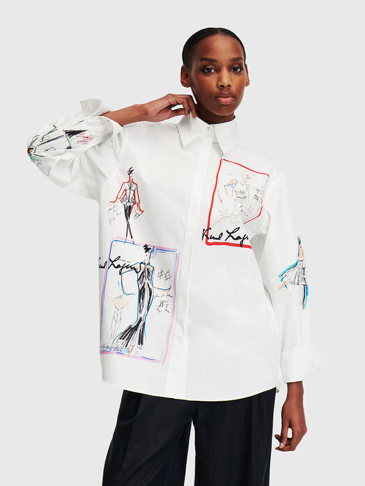 Shirt with multicoloured art print