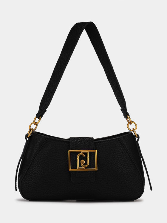 Черна чанта със златист лого детайл - 1
