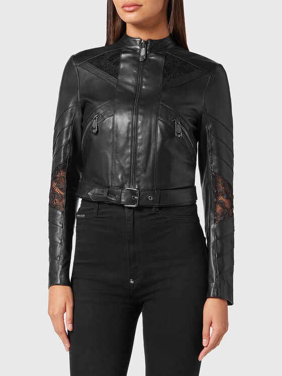 Leather jacket with lace accents - 1