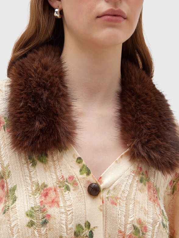 Cardigan with faux fur collar - 4