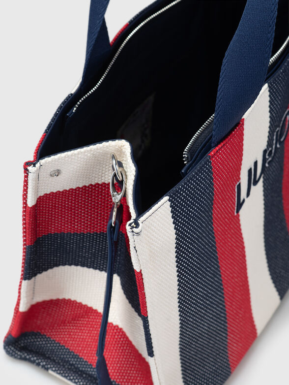 Striped bag with embroidered logo and long handle - 6