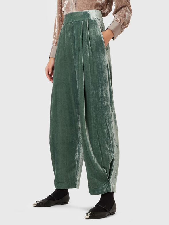 High-waisted velvet trousers - 0