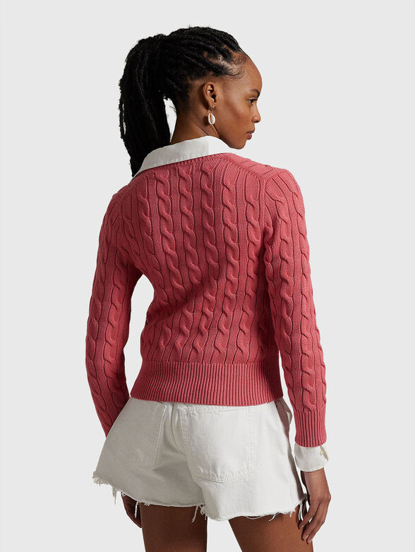 Cable knit cotton crewneck cardigan - 3