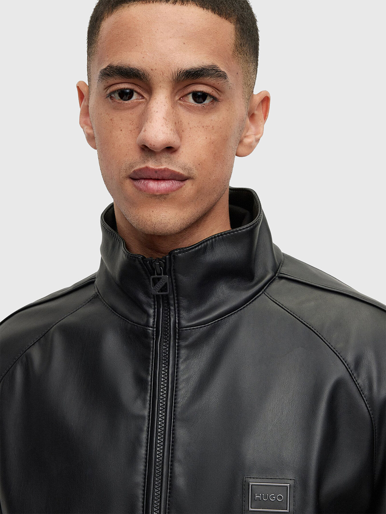 Faux leather bomber jacket with logo detail brand HUGO
