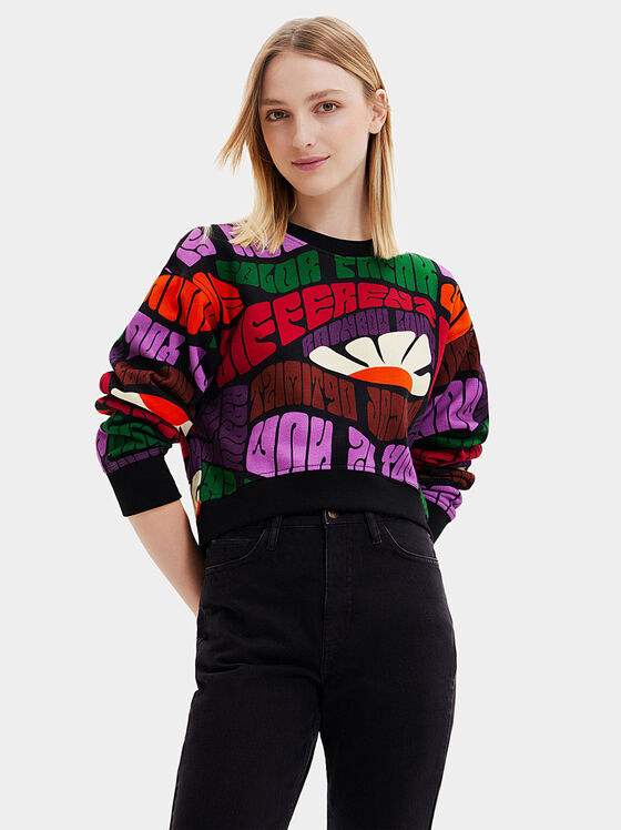 Black sweatshirt with multicolor print - 1