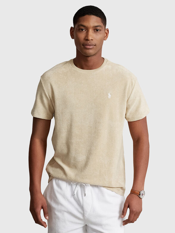 Beige soft fabric T-shirt with logo accent - 1