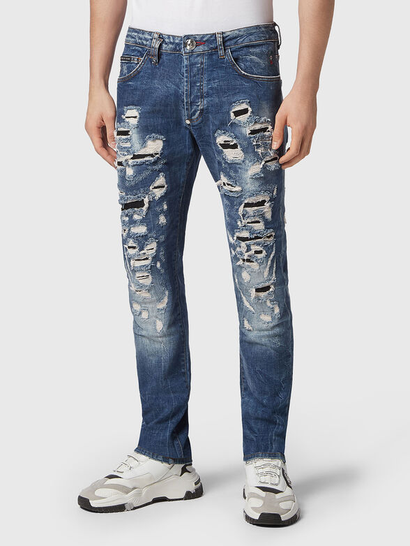 Black jeans with accent ripped details - 1