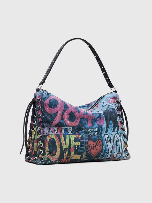 Big denim bag with print and adjustable handle - 4