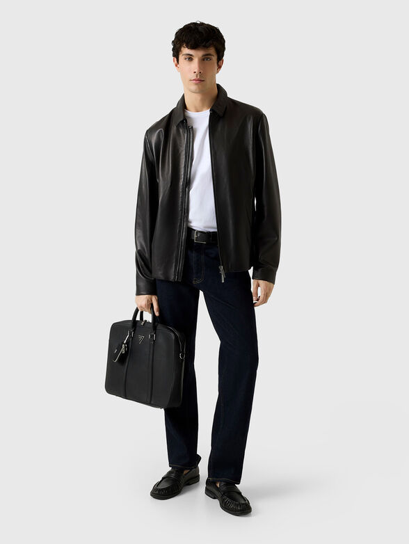 Eco leather jacket with collar  - 2