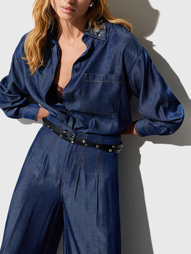 Shirt with detachable collar and floral embroidery - 5