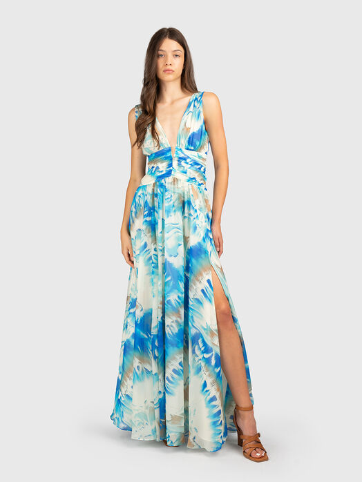 Maxi dress with an abstract print and a slit