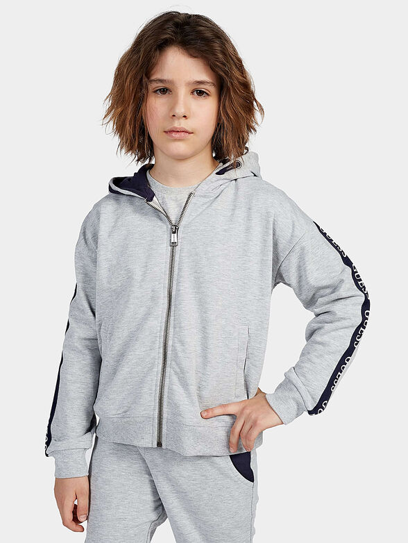 Cotton sweatshirt with zip and hood - 1