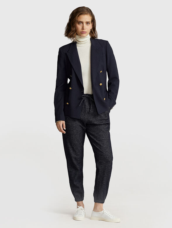 Dark blue wool blend trousers with laces - 4