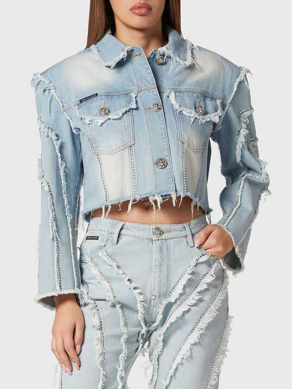 Cropped denim jacket with shoulder pads - 1