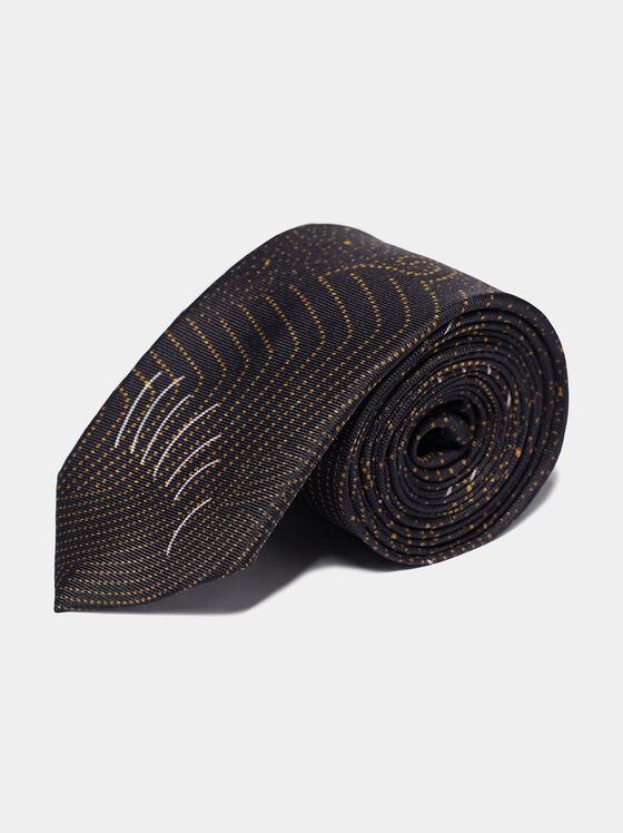 Черна копринена вратовръзка с принт - 1