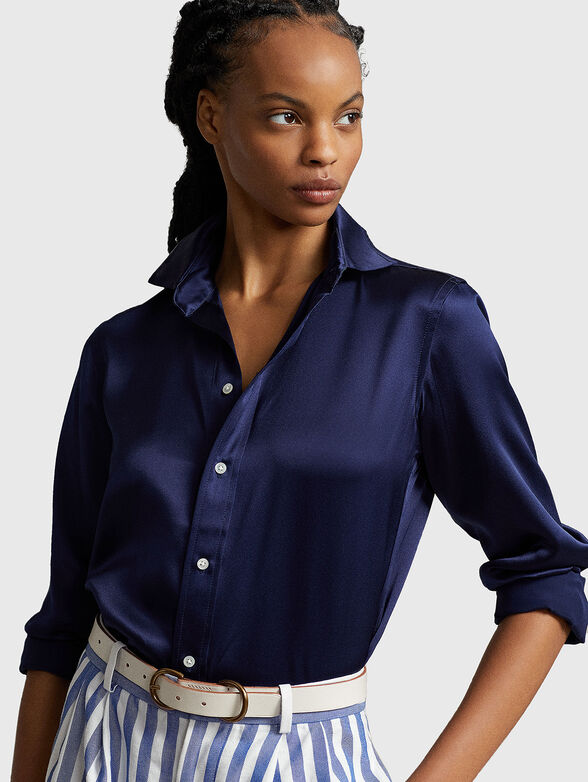 Dark blue silk shirt - 4