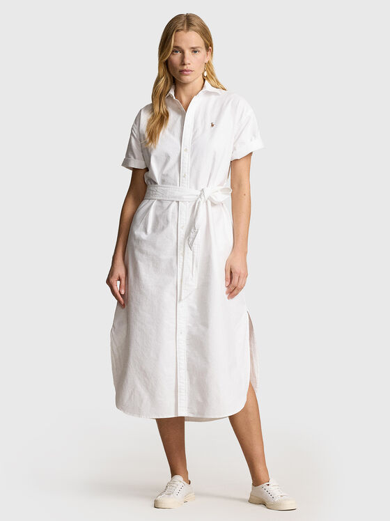 Oxford dress with short sleeves and belt - 1