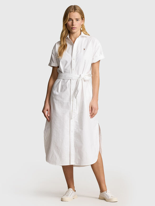 Oxford dress with short sleeves and belt - 1