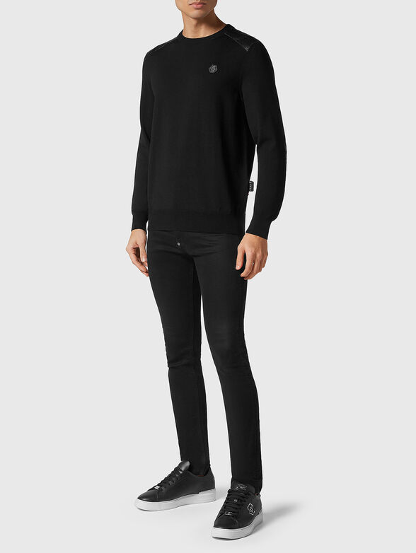 Sweater with leather details in merino wool  - 2