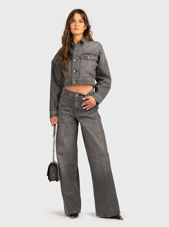 Short denim jacket with rhinestones - 2